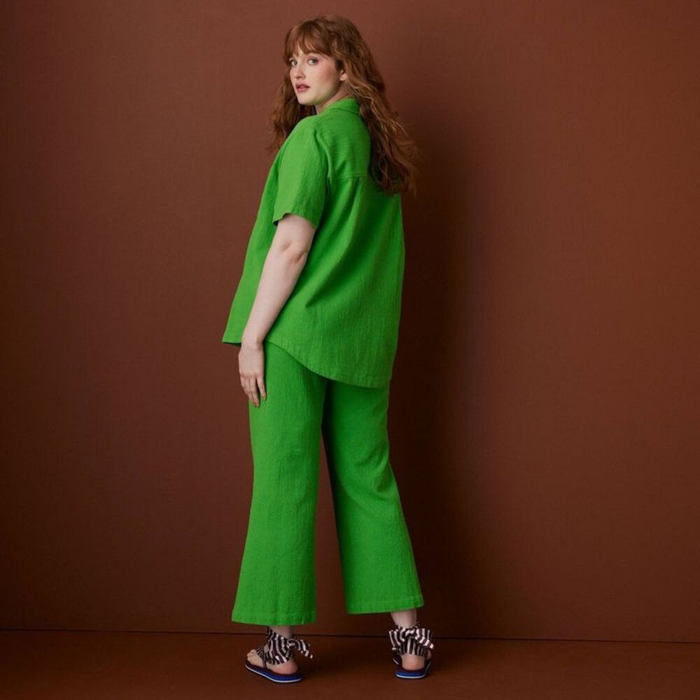 Women's Short Sleeve Oversized Button-Down Top - Rosie Assoulin Green L - Picture 2 of 4